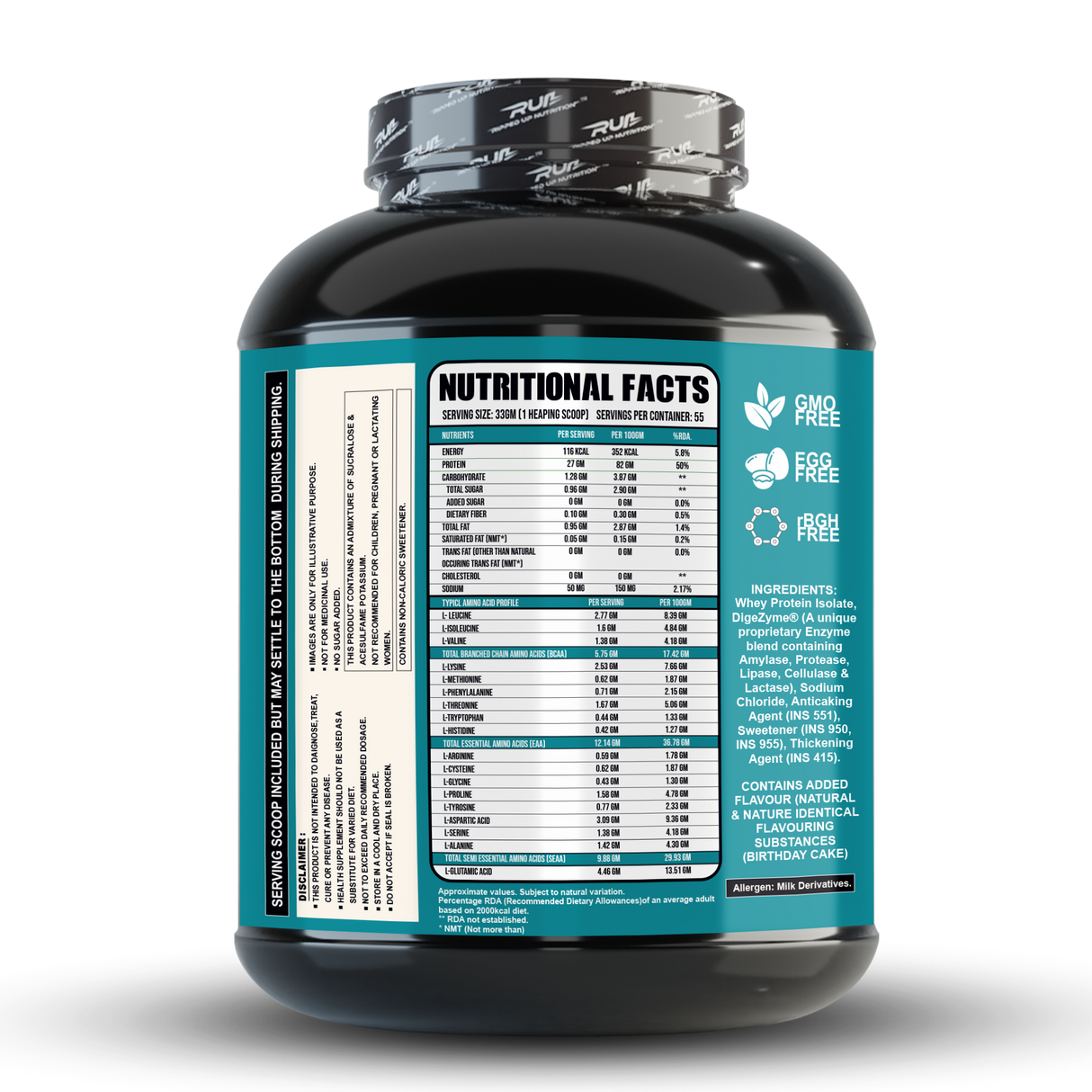 Ripped Up Nutrition 100% Whey Protein Isolate 1.81 Kg, 55 Servings