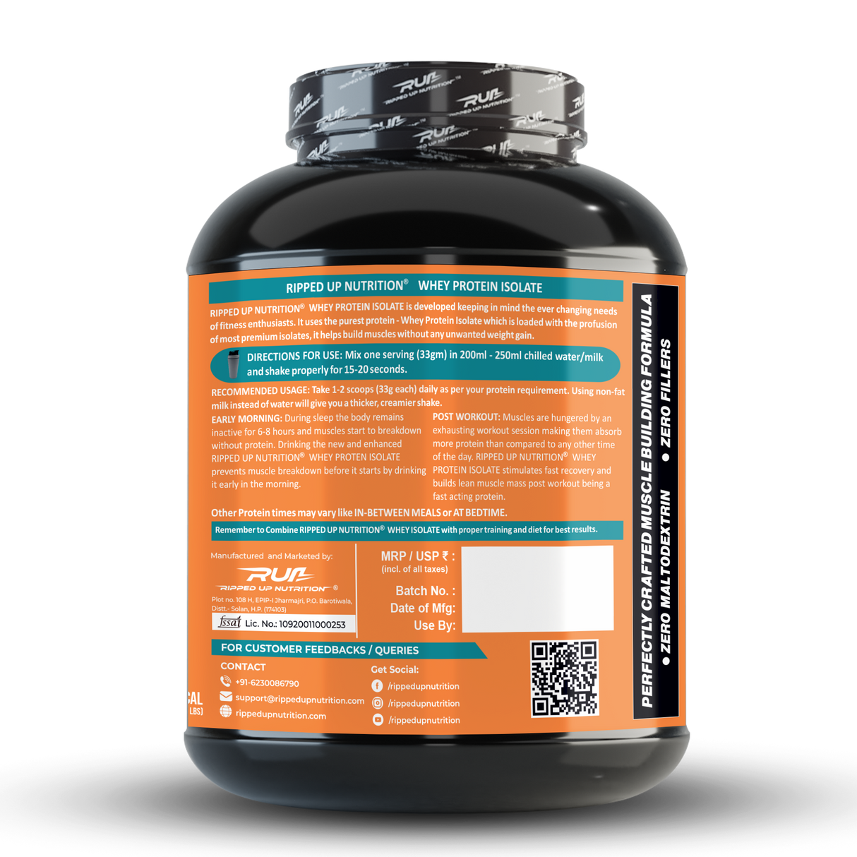 Ripped Up Nutrition 100% Whey Protein Isolate 1.81 Kg, 55 Servings