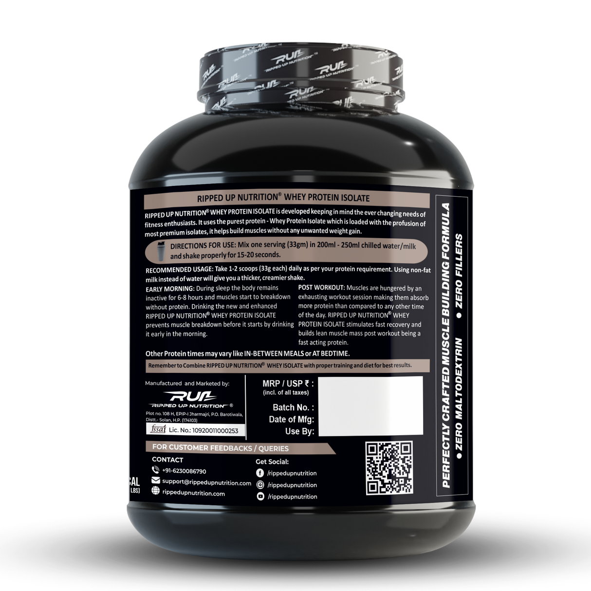 Ripped Up Nutrition 100% Whey Protein Isolate 1.81 Kg, 55 Servings