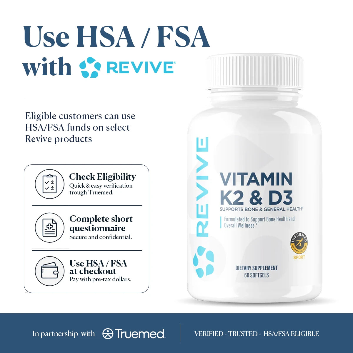 Revive MD Vitamin D3 & K2 Supplement | 60 Servings | Bone & Muscle Support