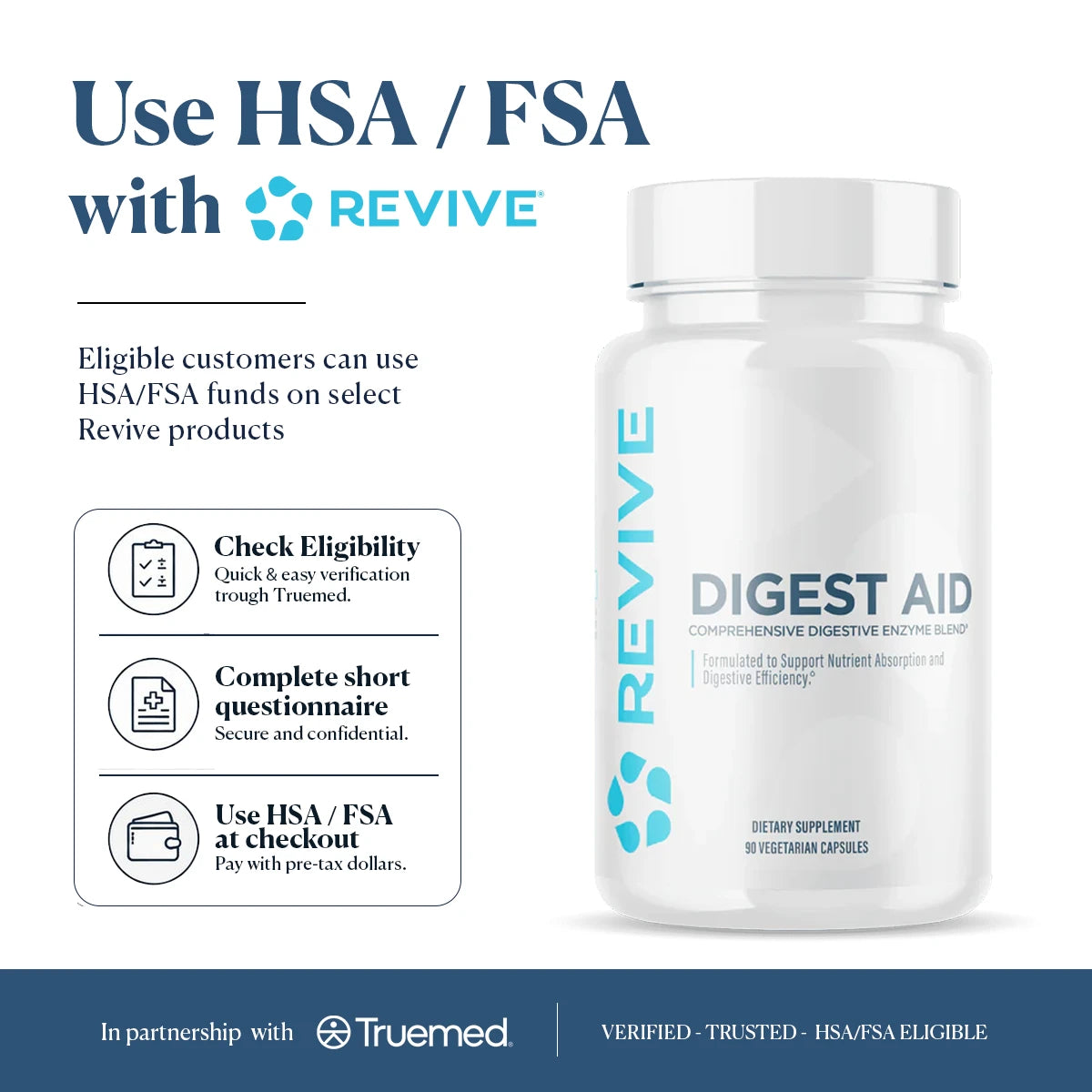 Revive MD Digest Aid Supplement | Digestive Enzymes, Probiotics & Prebiotics | 90 Capsules