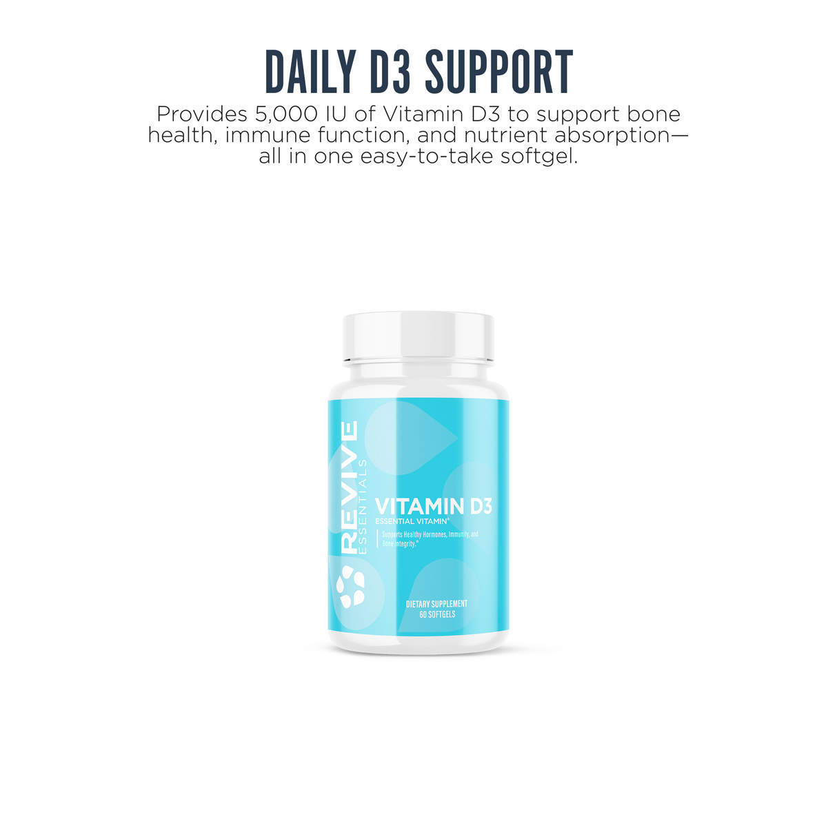 Revive MD Vitamin D3 5000 IU Supplement | 60 Softgels | 60 Servings