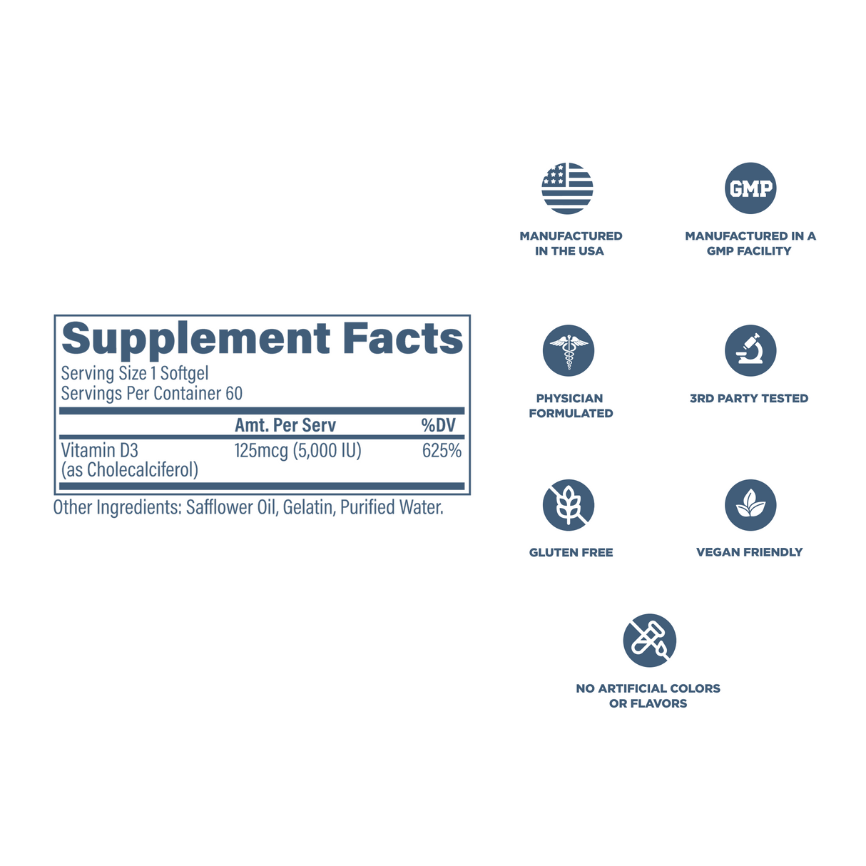 Revive MD Vitamin D3 5000 IU Supplement | 60 Softgels | 60 Servings
