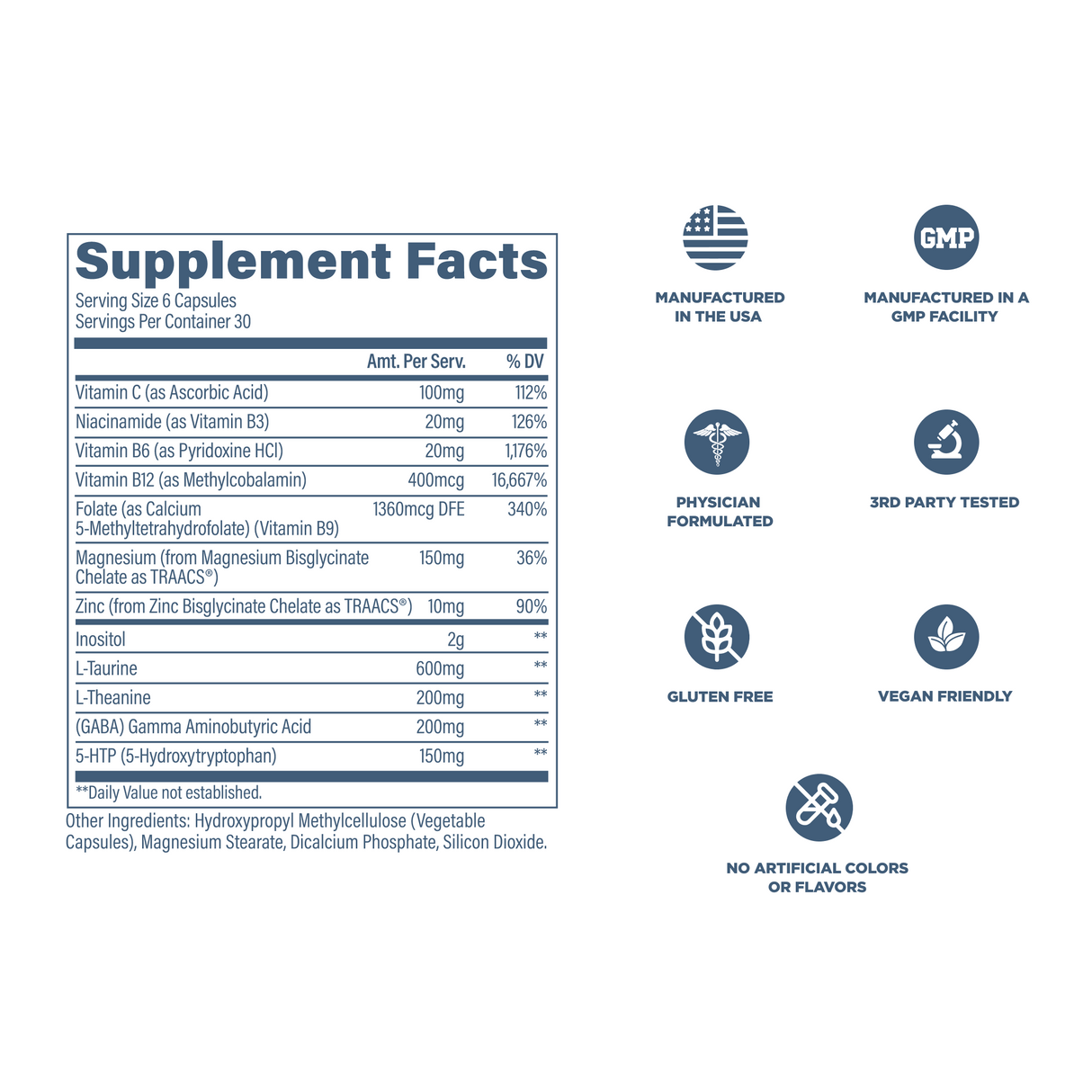 Revive MD Calm Supplement | L-Theanine, GABA & 5-HTP | 180 Capsules | 30 Servings