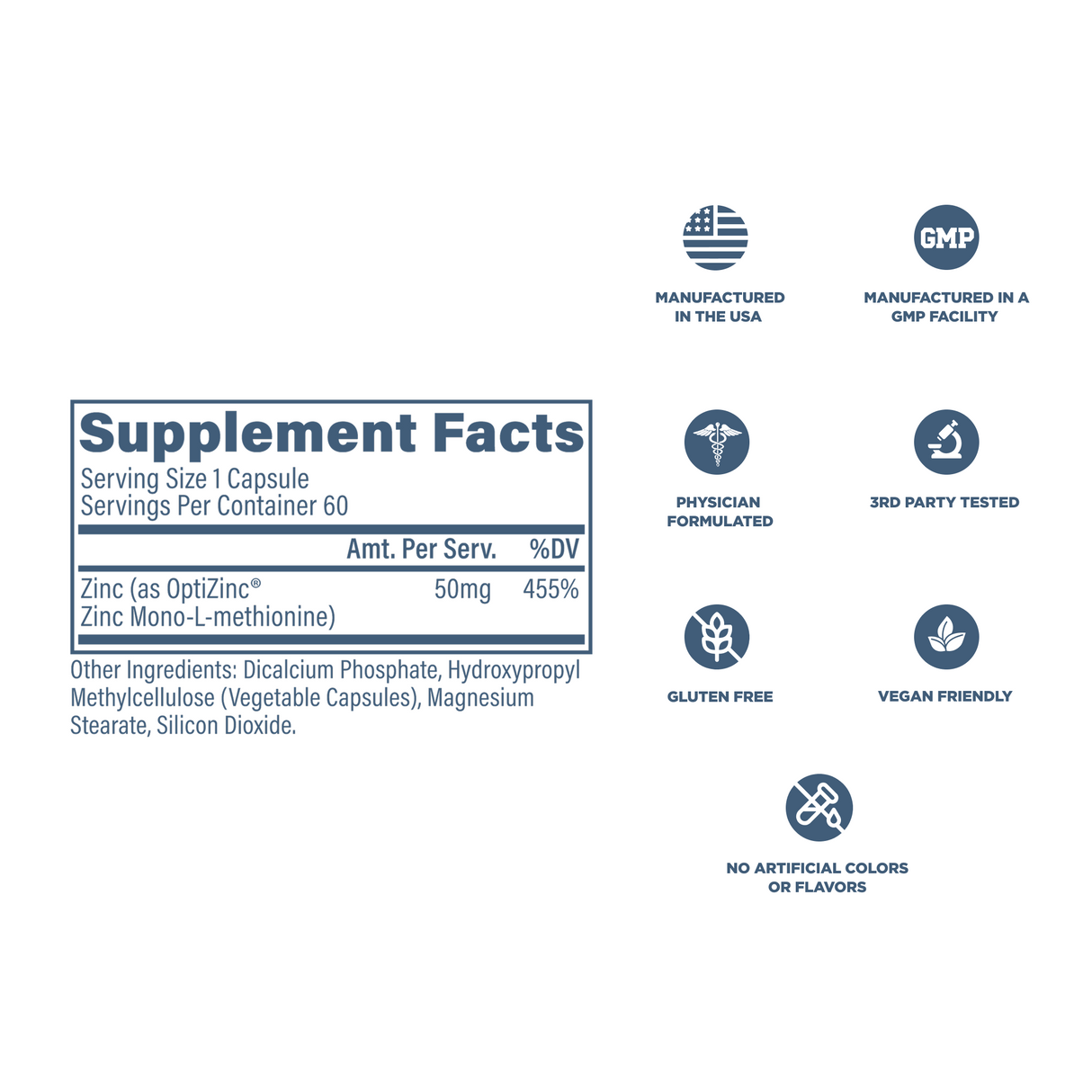 Revive MD OptiZinc 50mg Supplement | 60 Capsules | 60 Servings