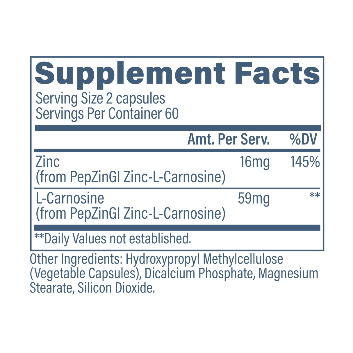 Revive MD PepZincGI Carnosine Supplement | Zinc & L-Carnosine | 120 Capsules | 60 Servings