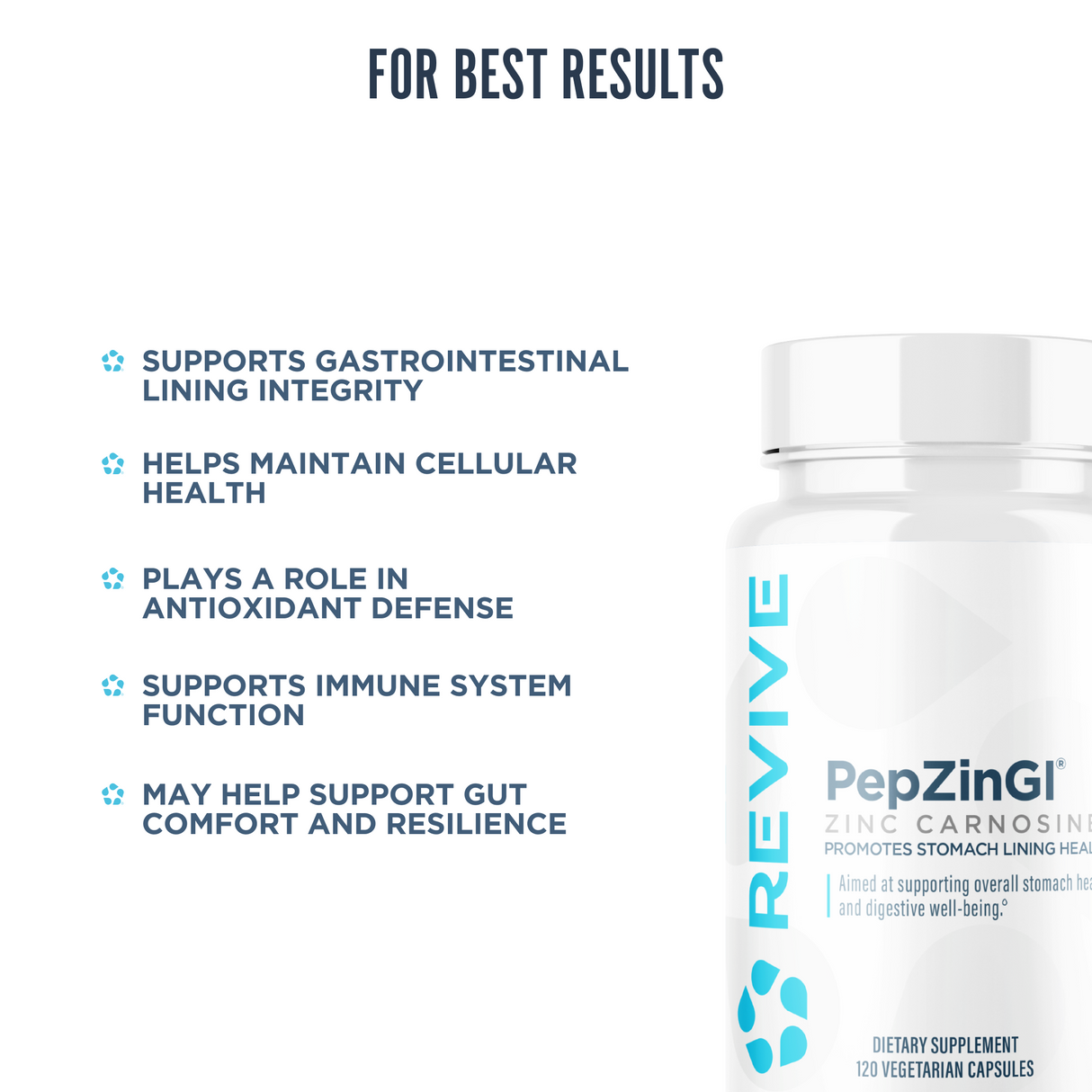 Revive MD PepZincGI Carnosine Supplement | Zinc & L-Carnosine | 120 Capsules | 60 Servings