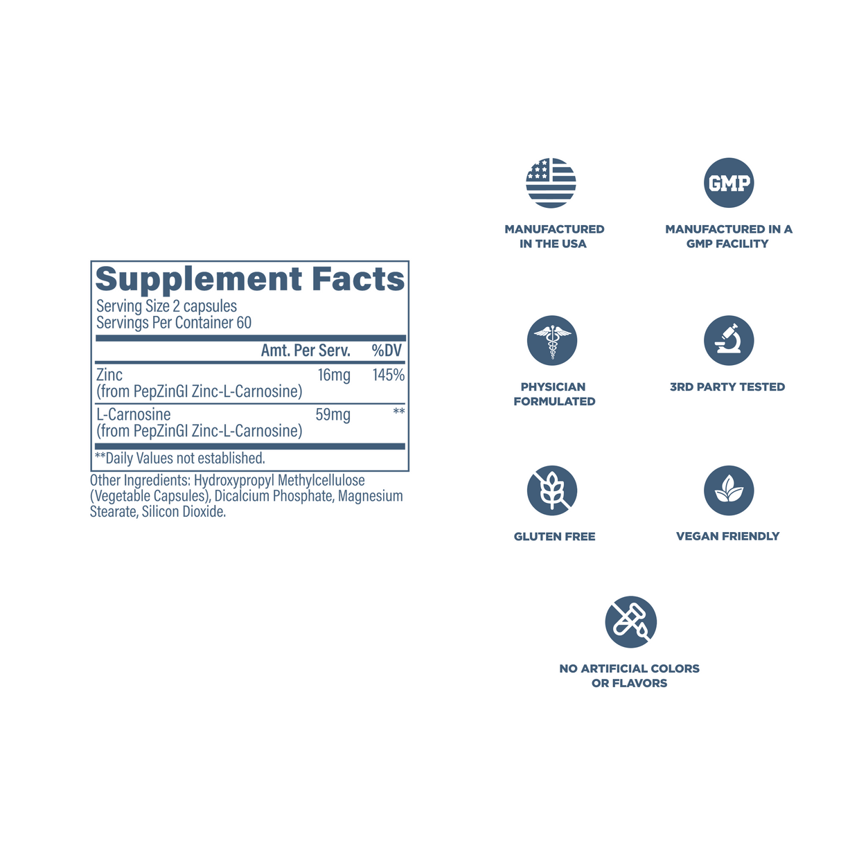Revive MD PepZincGI Carnosine Supplement | Zinc & L-Carnosine | 120 Capsules | 60 Servings