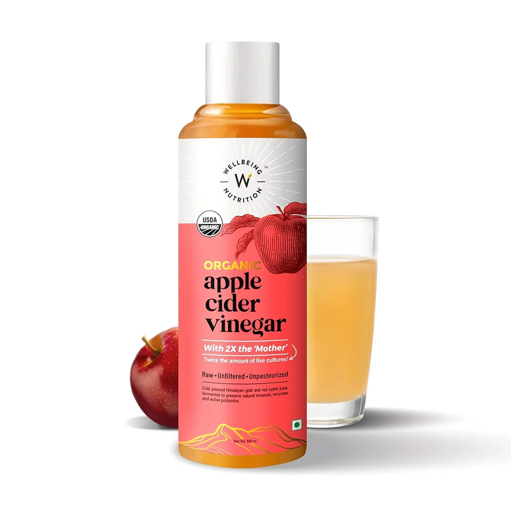 Wellbeing Nutrition Organic Himalayan Apple Cider Vinegar (ACV) with Mother of Vinegar | 2X Strands of Probiotic and Enzymes | Raw, Unfiltered, Unpasteurized | 500ml