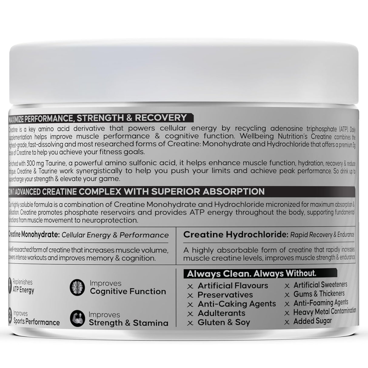 wellbeing nutrition 100% pure micronised creatine powder monohydrate and hcl 