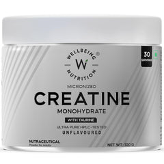 Wellbeing Nutrition Creatine Monohydrate Pure Micronised Powder | Rapid Absorption | Enhanced Muscle Strength, Performance, Recovery & Cognition | 100g, 33 servings