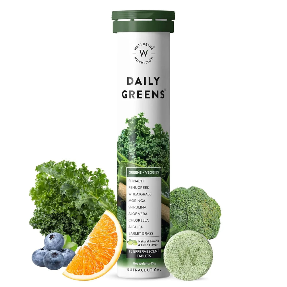 Wellbeing Nutrition Daily Greens | Wholefood Multivitamins with Vitamin C, Zinc, B6 for Immunity & Detox with Organic Certified Plant Superfoods & Antioxidants | 15 Effervescent Tablets