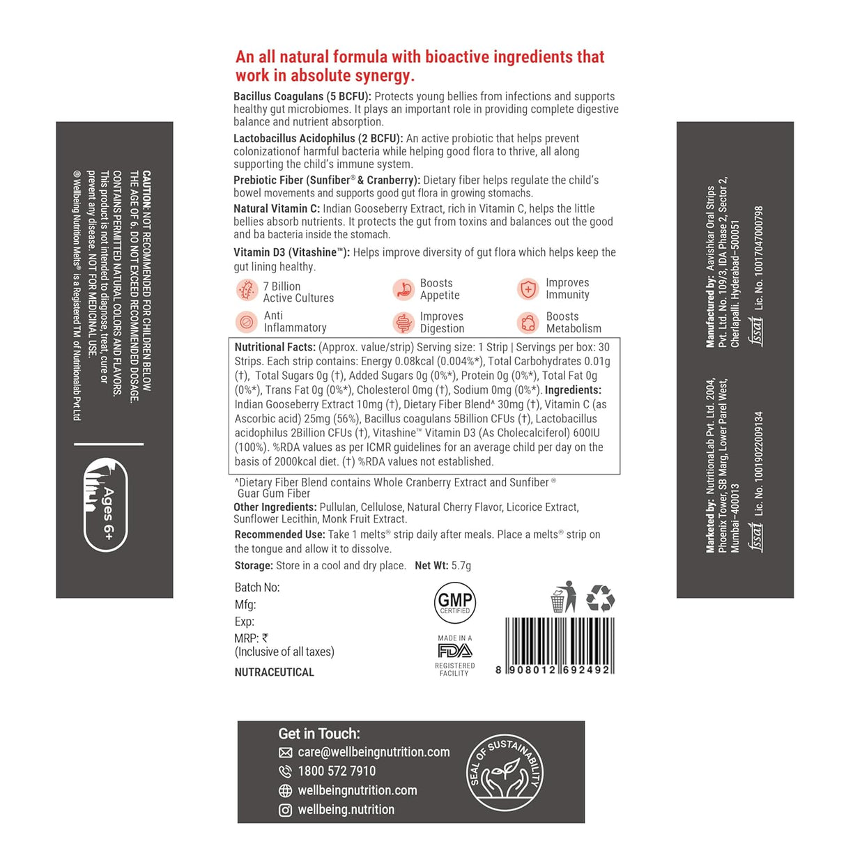 wellbeing nutrition marvel melts probiotics and prebiotics for kids 