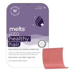 Wellbeing Nutrition Melts Healthy Hair | Pure Biotin 10,000mcg, Keratin, Zinc, Folic Acid for Stronger, Shinier Hair, Strength & Thickness | 30 Oral Strips