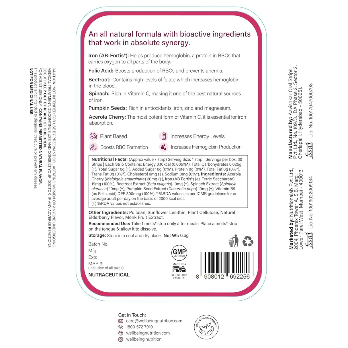 wellbeing nutrition melts vital iron 19mg 