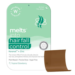Wellbeing Nutrition Melts Hair Fall Control | Clinically Proven Keranat, Zinc, Biotin | Hair Loss Support DHT Blocker, Volume & Thickness | 30 Oral Strips