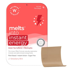 Wellbeing Nutrition Melts Instant Energy | 100% Plant Based Green Tea Caffeine, Essential Electrolytes and Vitamins for Endurance | 30 Oral Strips