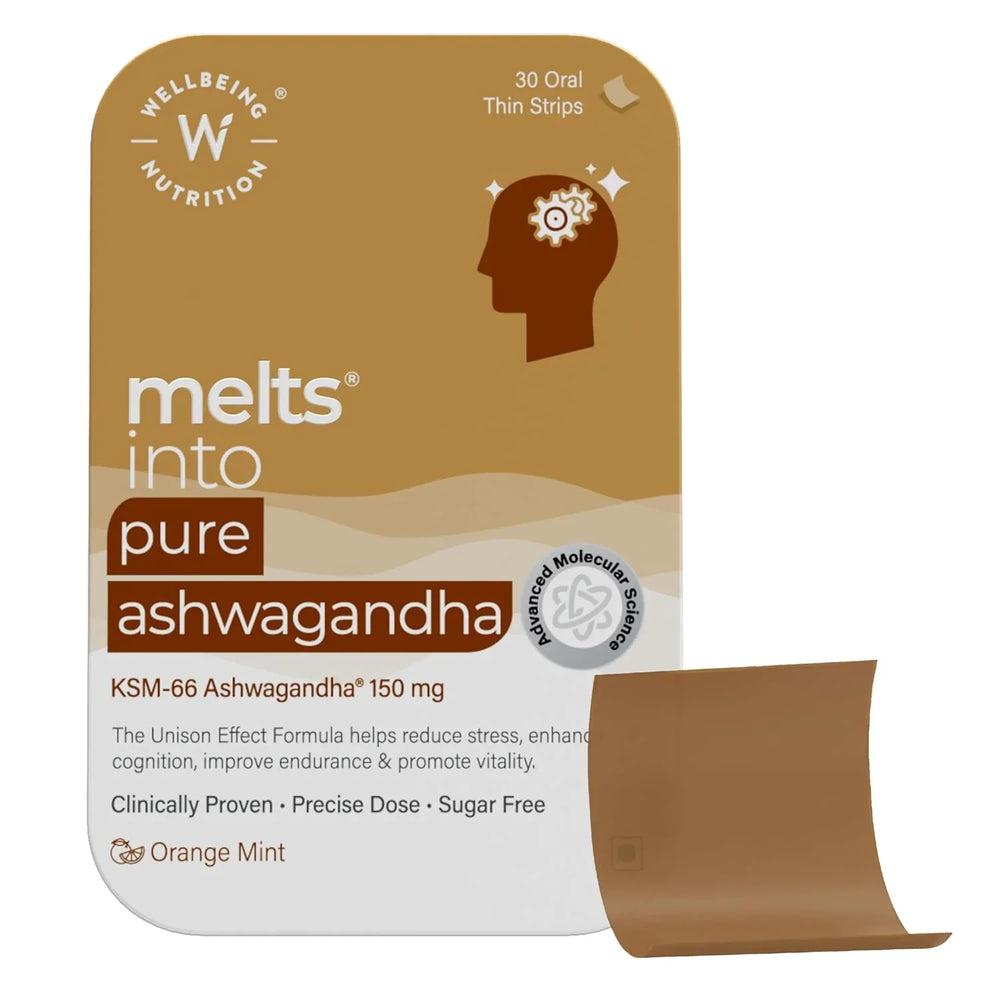 Wellbeing Nutrition Melts Pure Ashwagandha | Clinically Proven Organic KSM-66 Ashwagandha | Natural Stress Relief, Vitality & Stamina | 30 Oral Strips