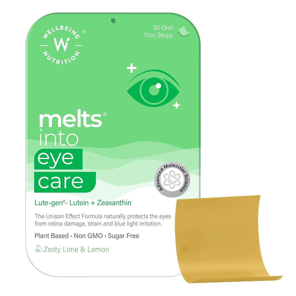 Wellbeing Nutrition Melts Eye Care | Lutein 10mg, Zeaxanthin 2mg, Bilberry, Beetroot | Improves Vision & Reduces Digital Strain | 30 Oral Strips