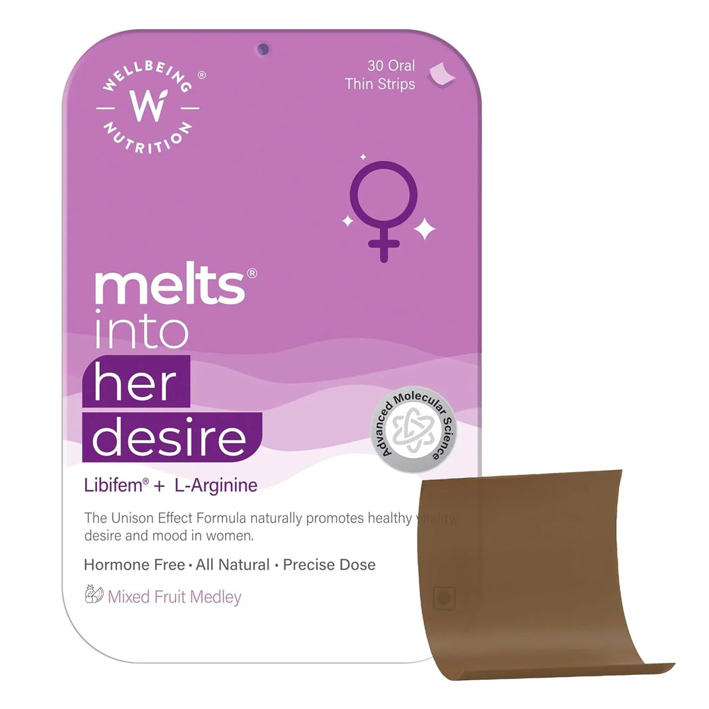 Wellbeing Nutrition Melts Her Desire | Libifem, L-Arginine, Ashwagandha & Vitamin E | Increase Drive and Energy in Women | 30 Oral Strips