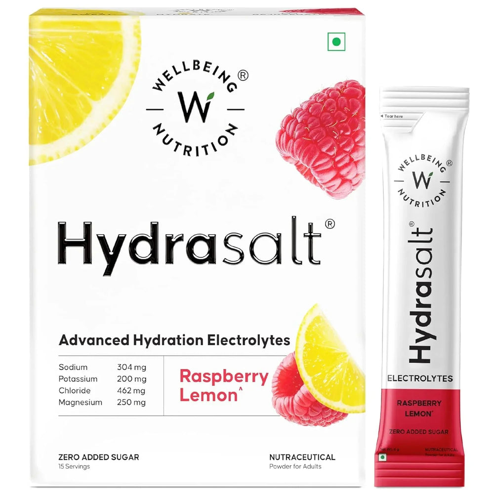Wellbeing Nutrition HydraSalt Electrolyte Drink with Zero Added Sugar | 5 Electrolytes & 3 Vitamins for Instant Hydration, Energy, Performance & Recovery | 90g, Pack of 15