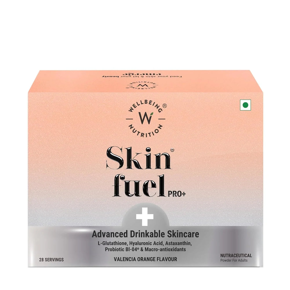 Wellbeing Nutrition Skin Fuel Pro+ | Glutathione, Vit C & E, CoQ10, Vollagen | Reduced Pigmentation, Dark Spots & Brightens Skin Tone | 28 Servings