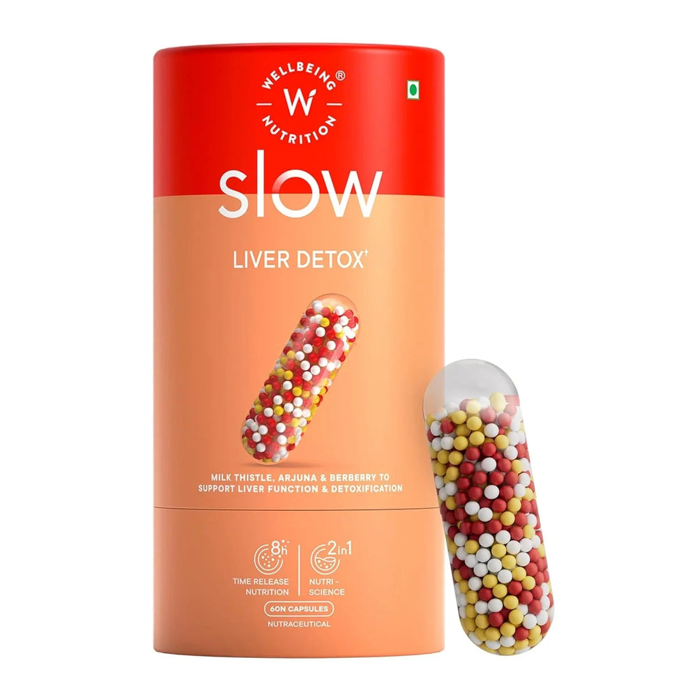 Wellbeing Nutrition Slow Liver Detox | Pure Milk Thistle (80% Silymarin), Arjuna, Berberis | Supports Liver Health & Natural Detox | 60 Veg Capsules
