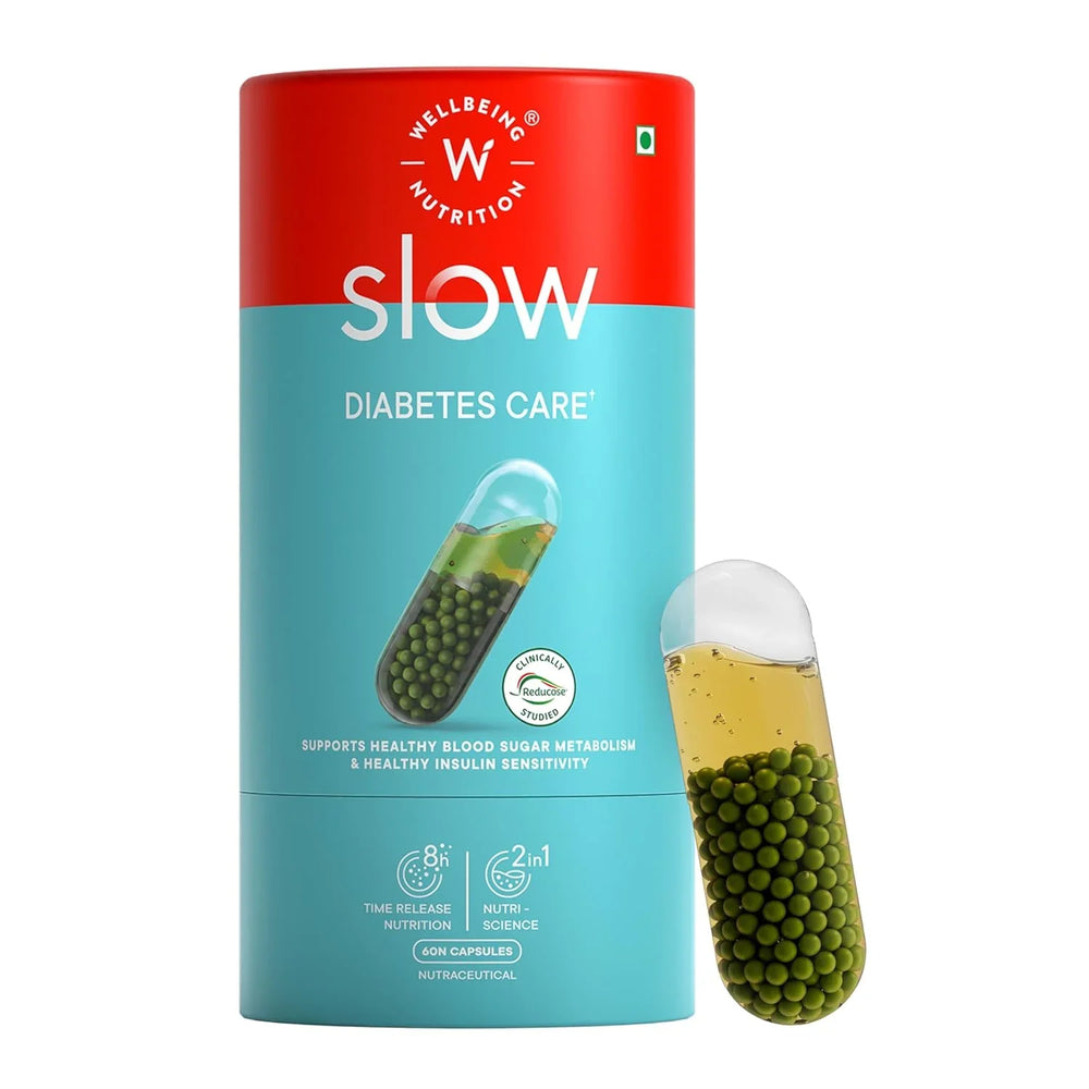 Wellbeing Nutrition Slow Diabetes Care | Clinically Proven Reducose, Gudmar, Berberry, Cinnamon | Helps Manage Blood Sugar | 60 Veg Capsules