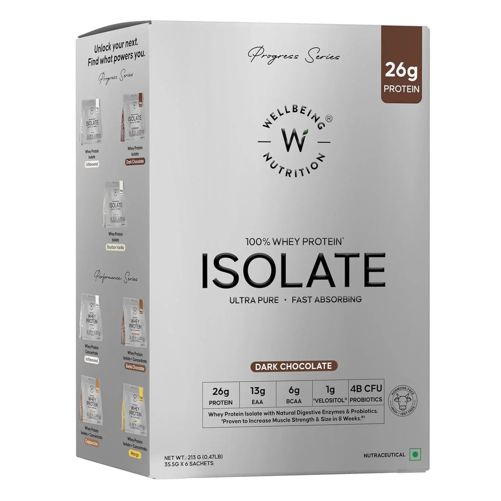 Wellbeing Nutrition Whey Protein Isolate | Box of 6 Sachets | 26g Protein | 35g Serving Size