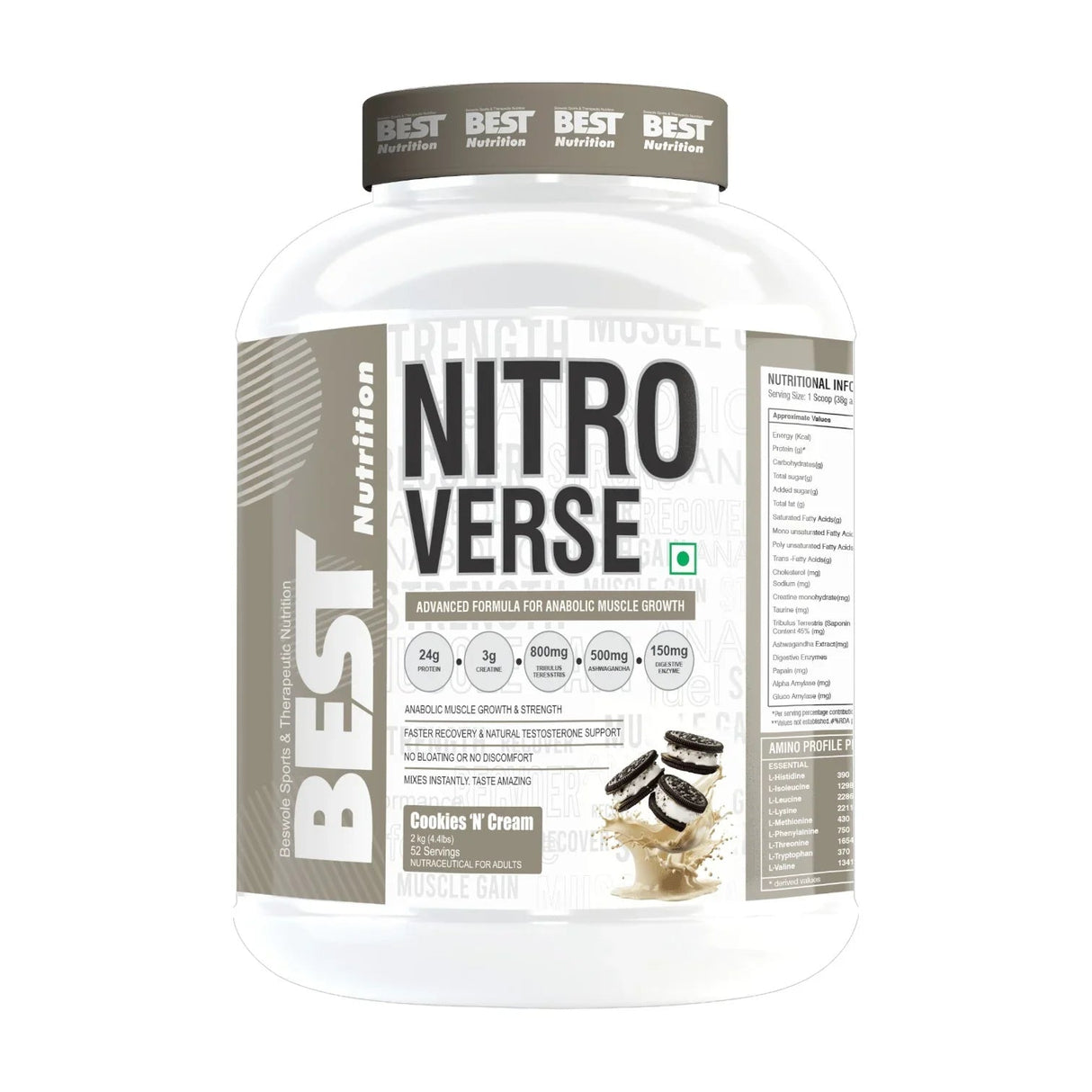 Best Nutrition Nitro Verse Protein | Protein with Creatine, Ashwagandha, Enzymes | 2 Kg
