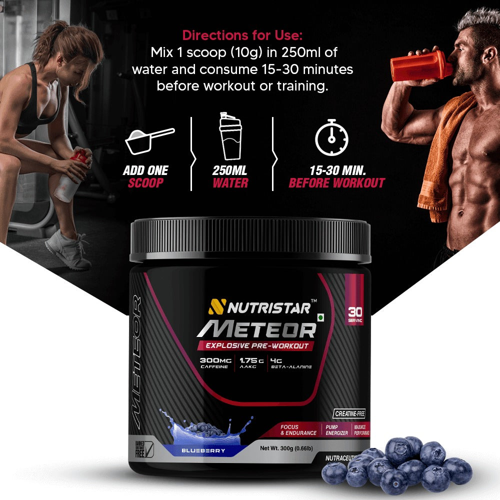 Nutristar Pre-to-Intra Workout Stack | Meteor Pre Workout (30 Servings) + Reset BCAA Plus (35 Servings) + 700ml Shaker
