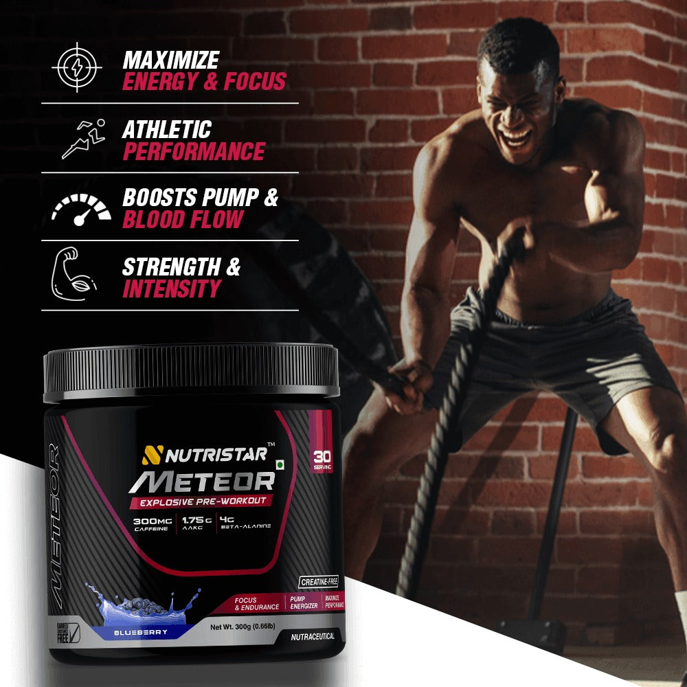 Nutristar Pre-to-Intra Workout Stack | Meteor Pre Workout (30 Servings) + Reset BCAA Plus (35 Servings) + 700ml Shaker
