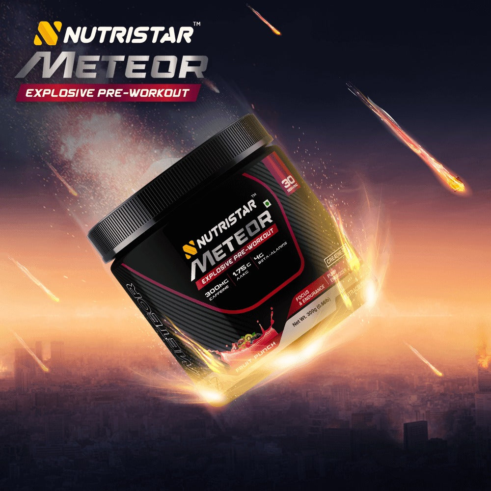 Nutristar Pre-to-Intra Workout Stack | Meteor Pre Workout (30 Servings) + Reset BCAA Plus (35 Servings) + 700ml Shaker