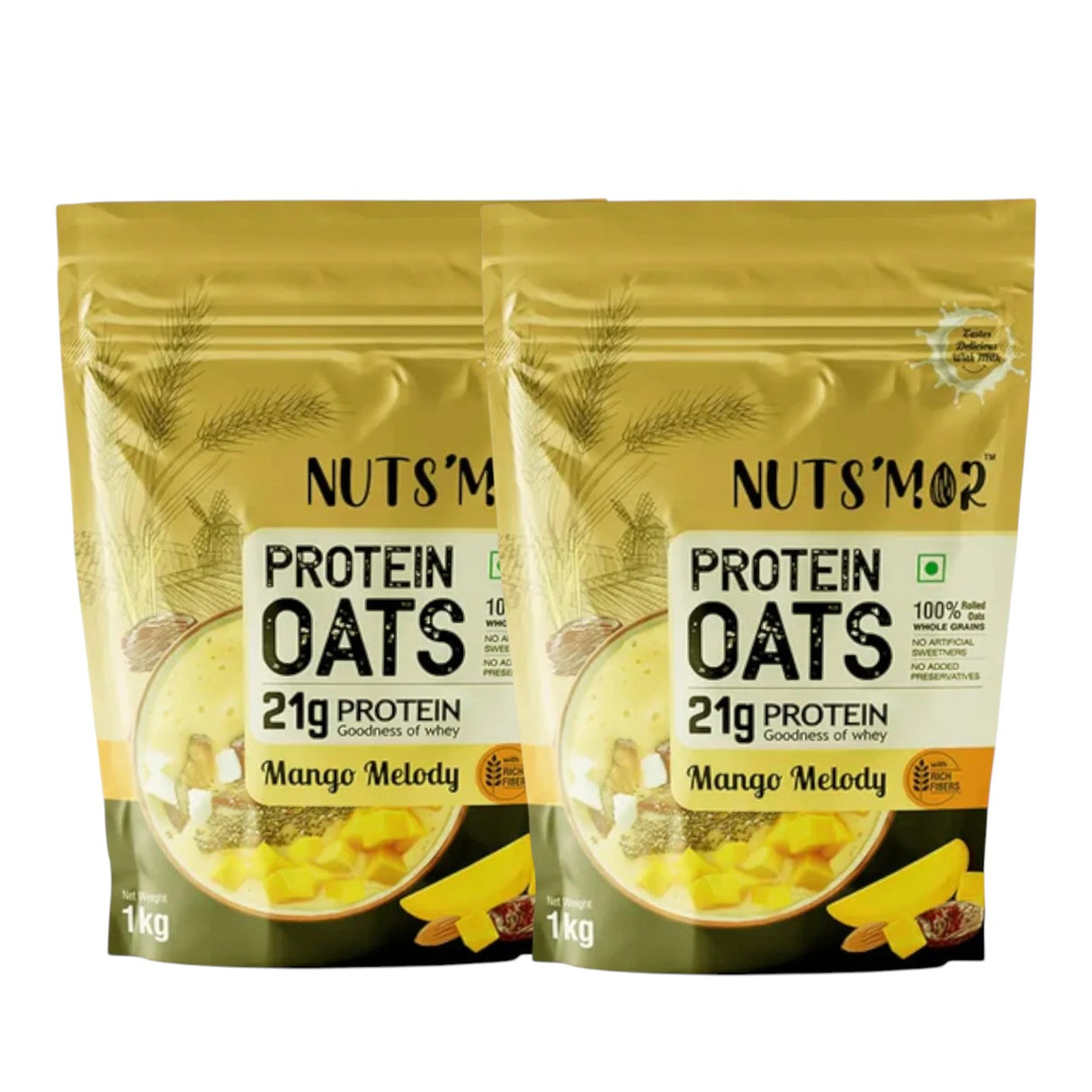 Nuts'Mor High Protein Oats with Goodness of Whey - 1Kg | 20 Servings (Pack of 2)