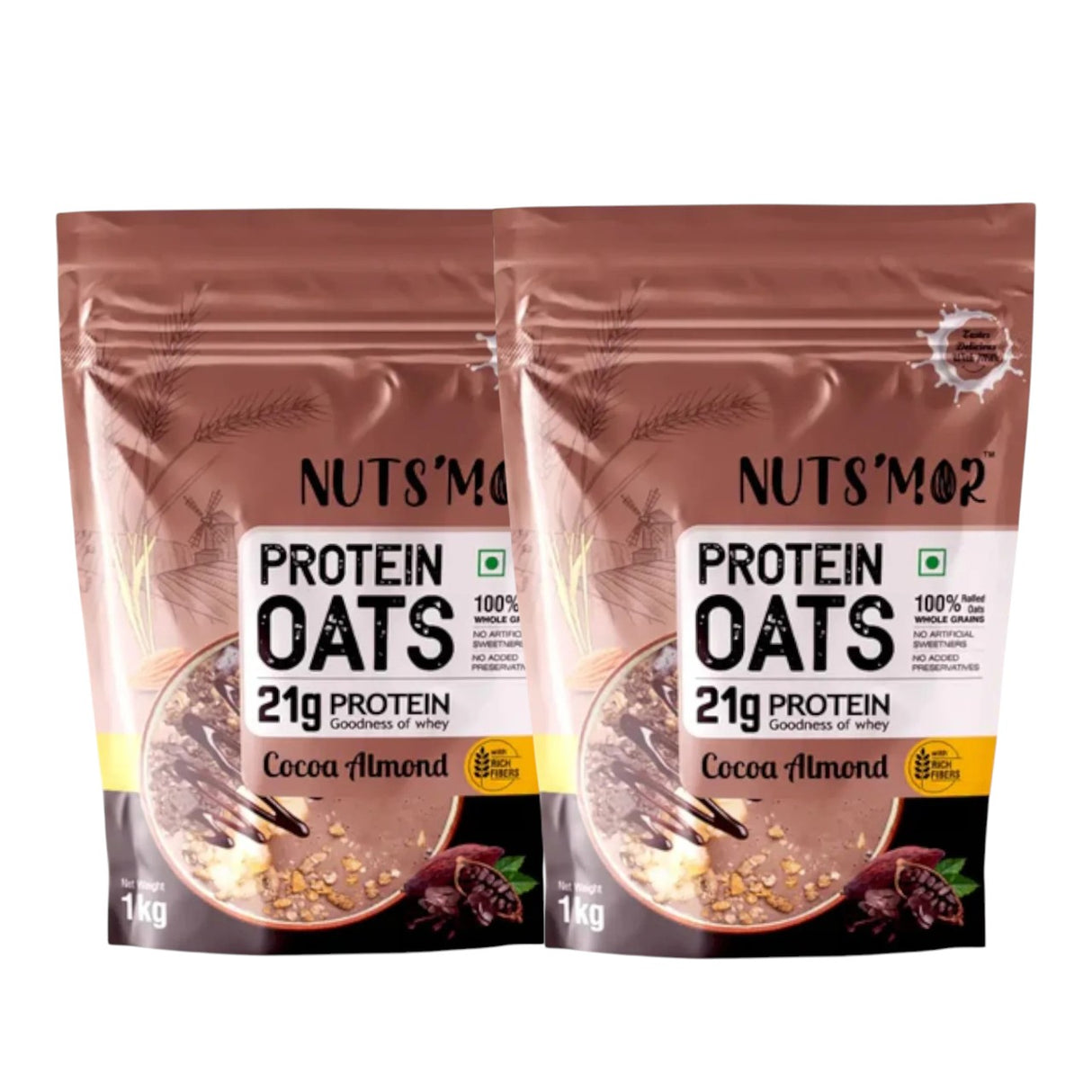 Nuts'Mor High Protein Oats with Goodness of Whey - 1Kg | 20 Servings (Pack of 2)