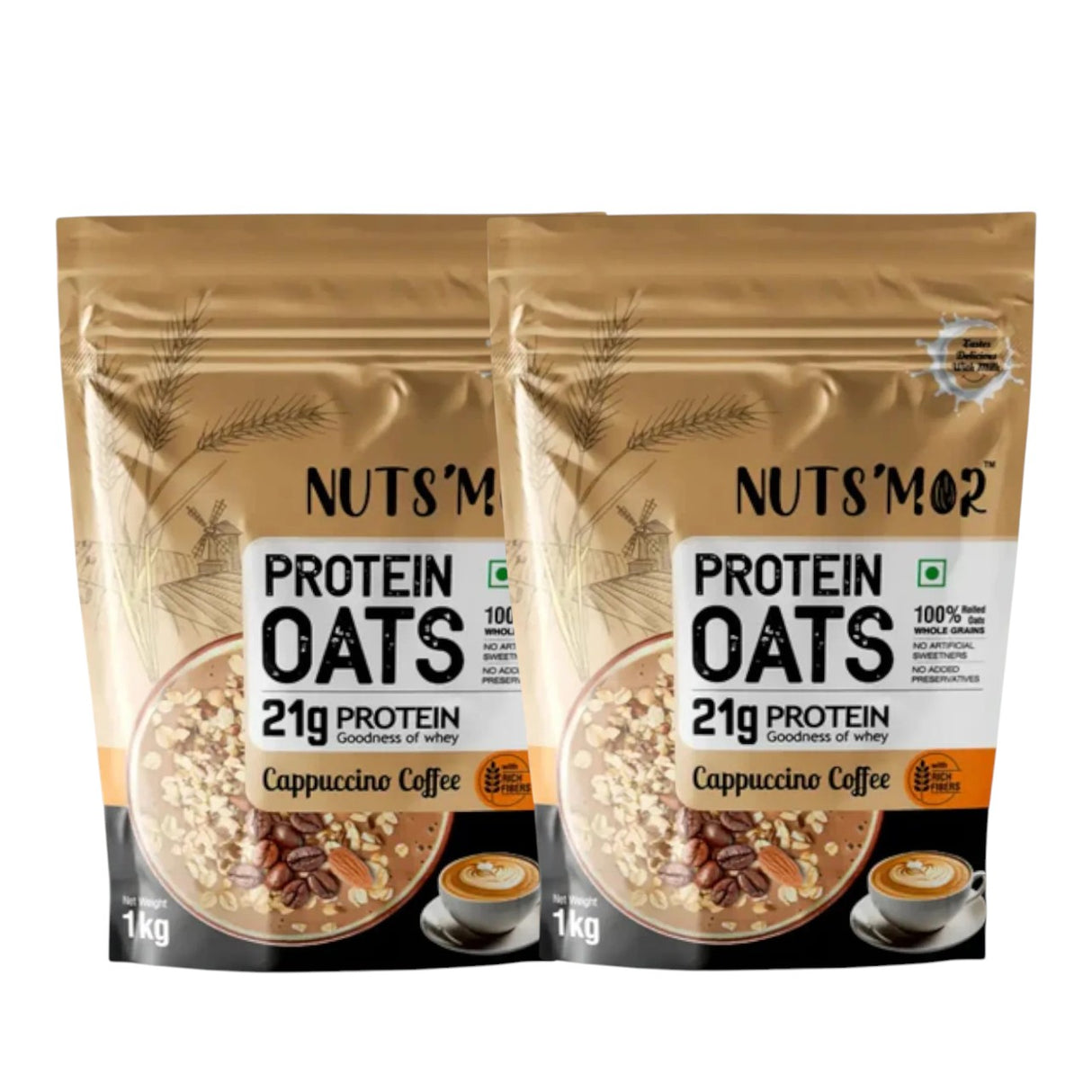 Nuts'Mor High Protein Oats with Goodness of Whey - 1Kg | 20 Servings (Pack of 2)