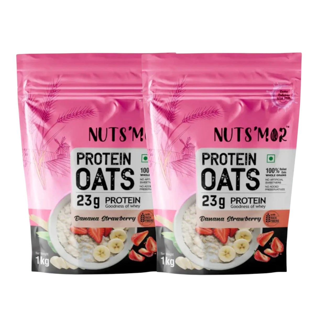 Nuts'Mor High Protein Oats with Goodness of Whey - 1Kg | 20 Servings (Pack of 2)
