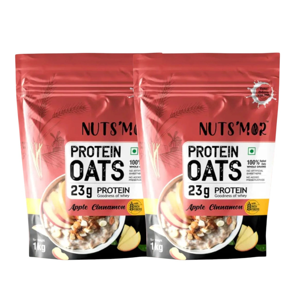 Nuts'Mor High Protein Oats with Goodness of Whey - 1Kg | 20 Servings (Pack of 2)