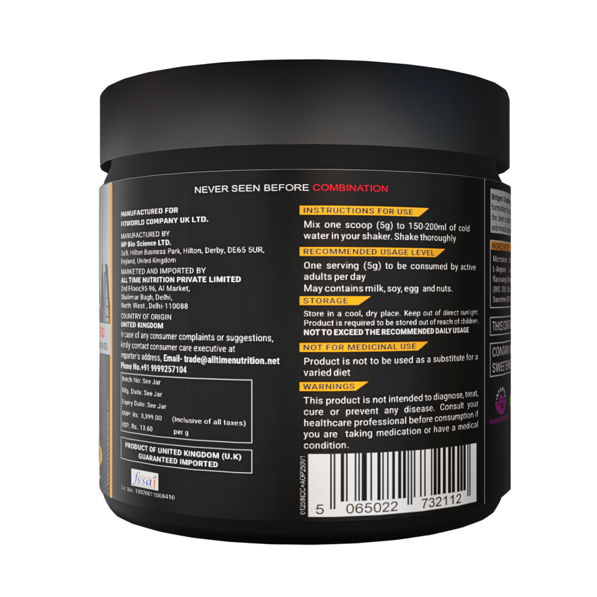 BRITPRO London Creatine + Arginine 250g - 50 Servings (INDIAN)