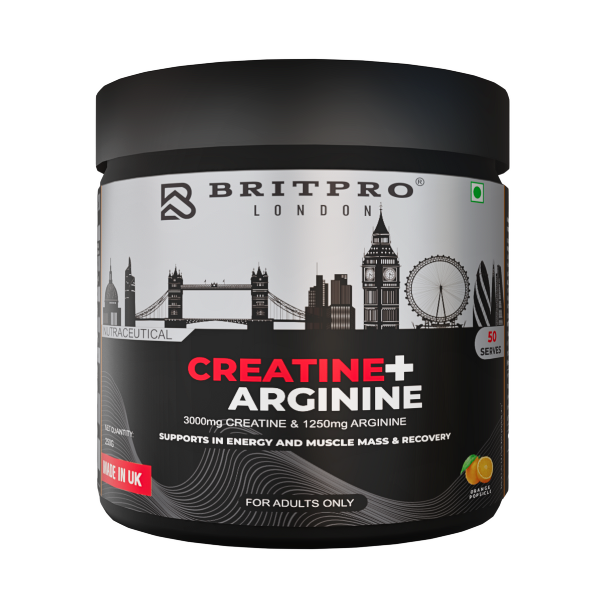 BRITPRO London Creatine + Arginine 250g - 50 Servings (INDIAN)