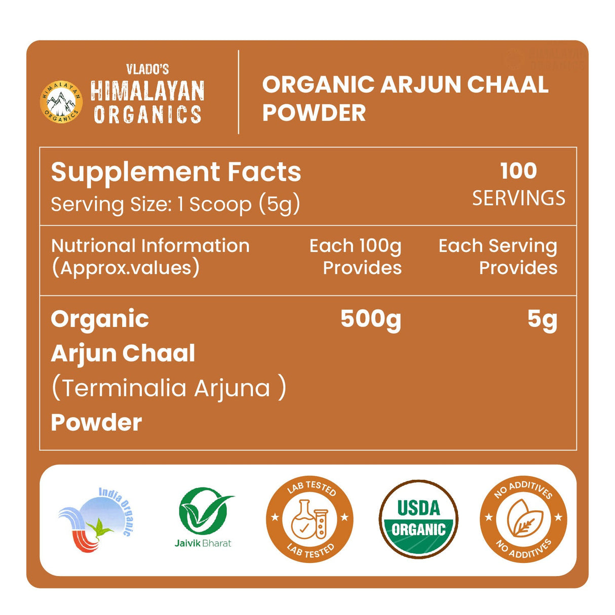 Vlado's Himalayan Organics, Arjun Chaal Powder, Heart Health Support - 500g