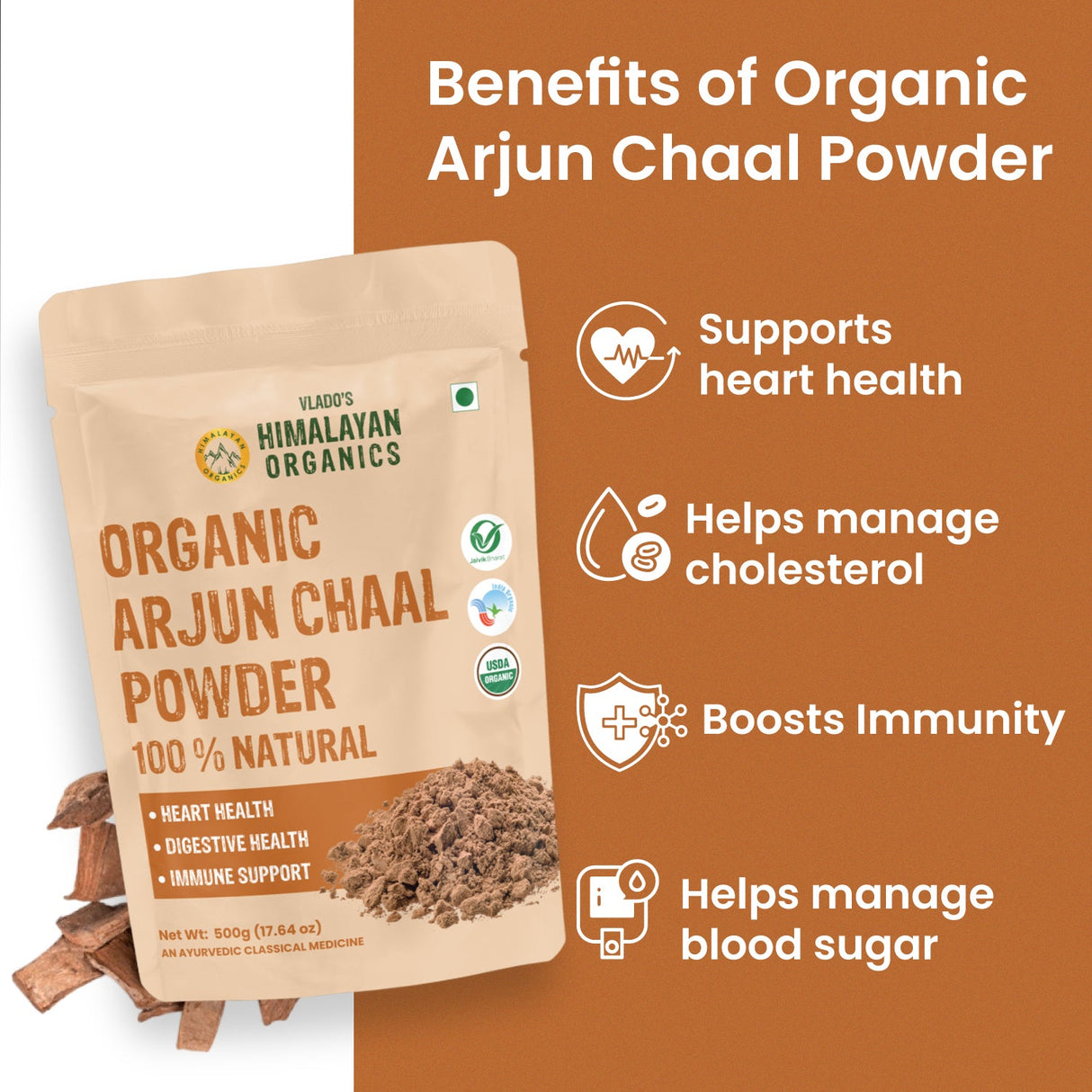 Vlado's Himalayan Organics, Arjun Chaal Powder, Heart Health Support - 500g