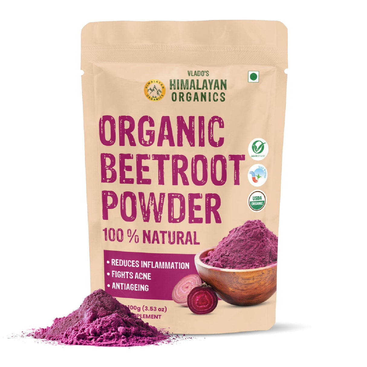 Vlado's Himalayan Organics, Beetroot Powder, Skin & Energy Booster - 100g