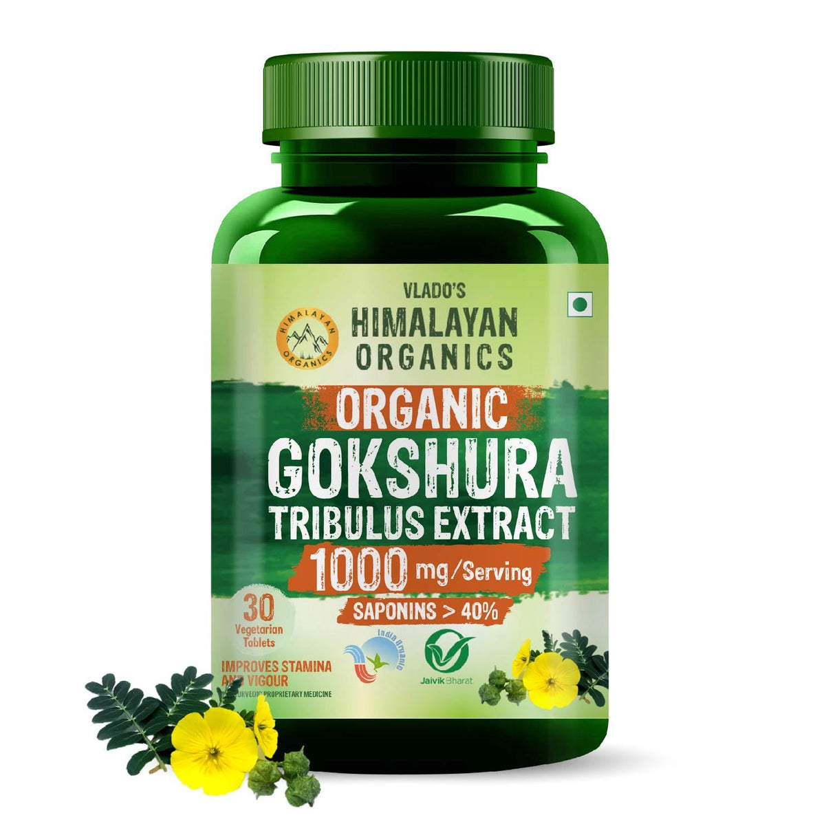 Vlado's Himalayan Organics, Gokshura (Tribulus Terrestris) Tablets 1000mg, Energy & Stamina Support - 60 Veg Tablets