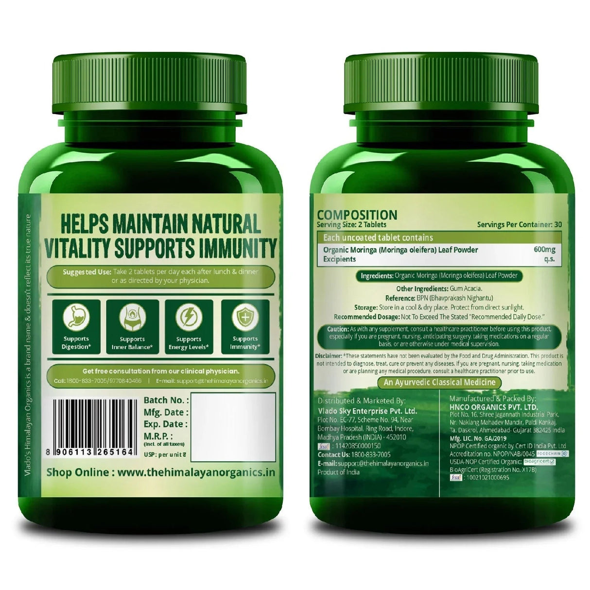 vlado’s himalayan organics moringa tablets 1200mg 