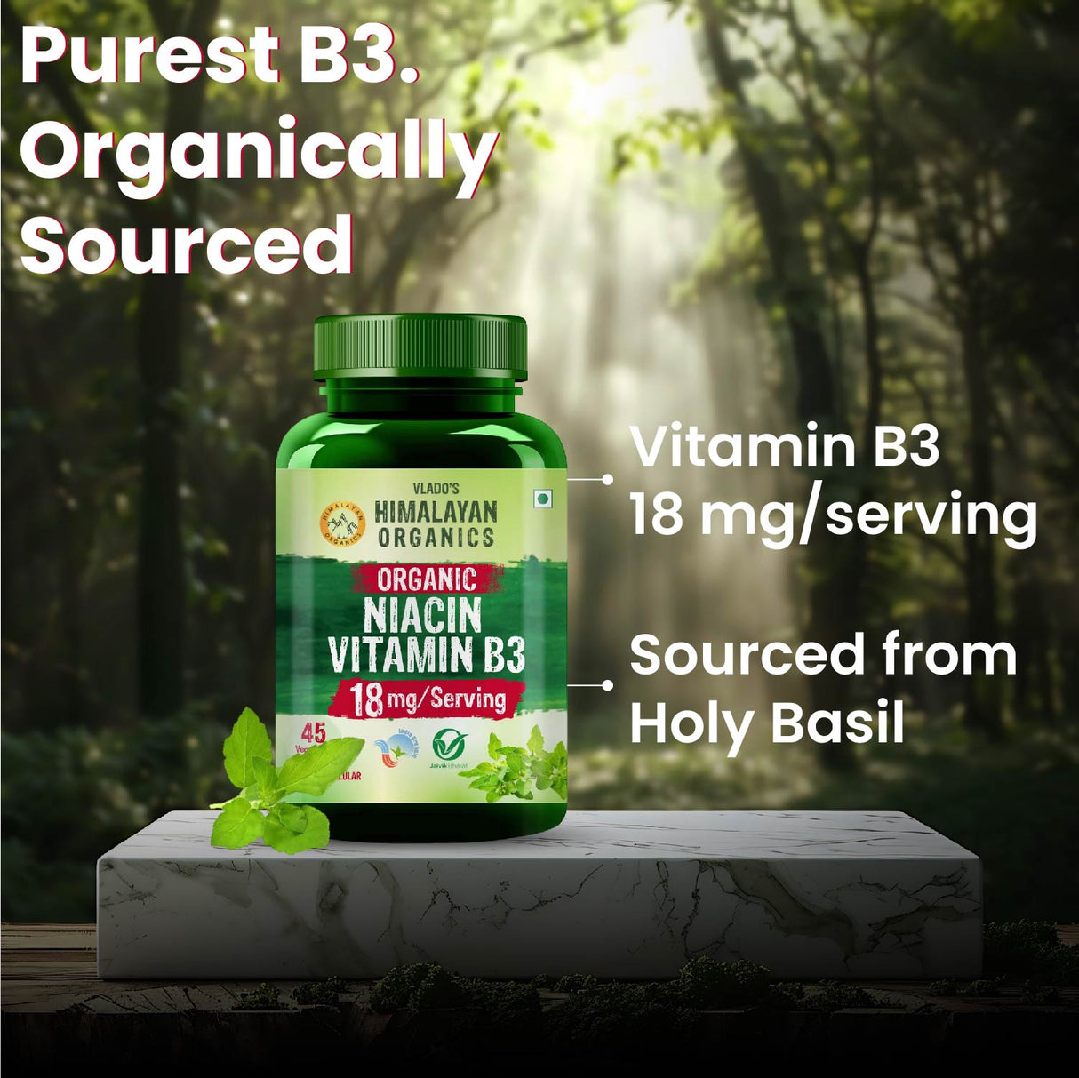 Vlado's Himalayan Organics, Niacin (Vitamin B3) 18mg, Supports Vascularity & Energy - 45 Veg Tablets