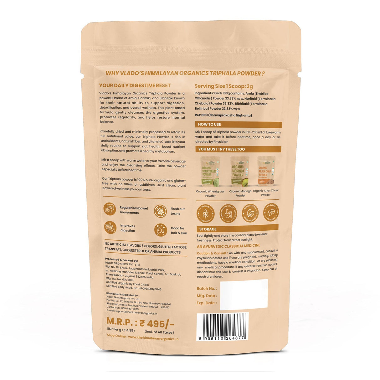 Vlado's Himalayan Organics, Triphala Powder, Gut & Digestion Support - 100g