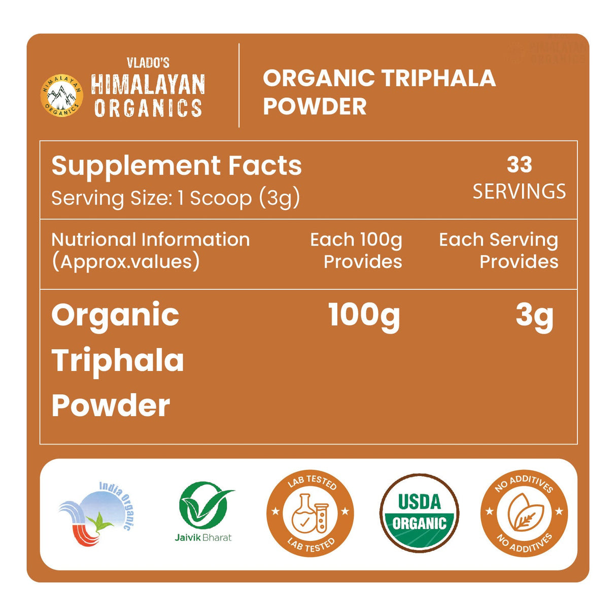 Vlado's Himalayan Organics, Triphala Powder, Gut & Digestion Support - 100g