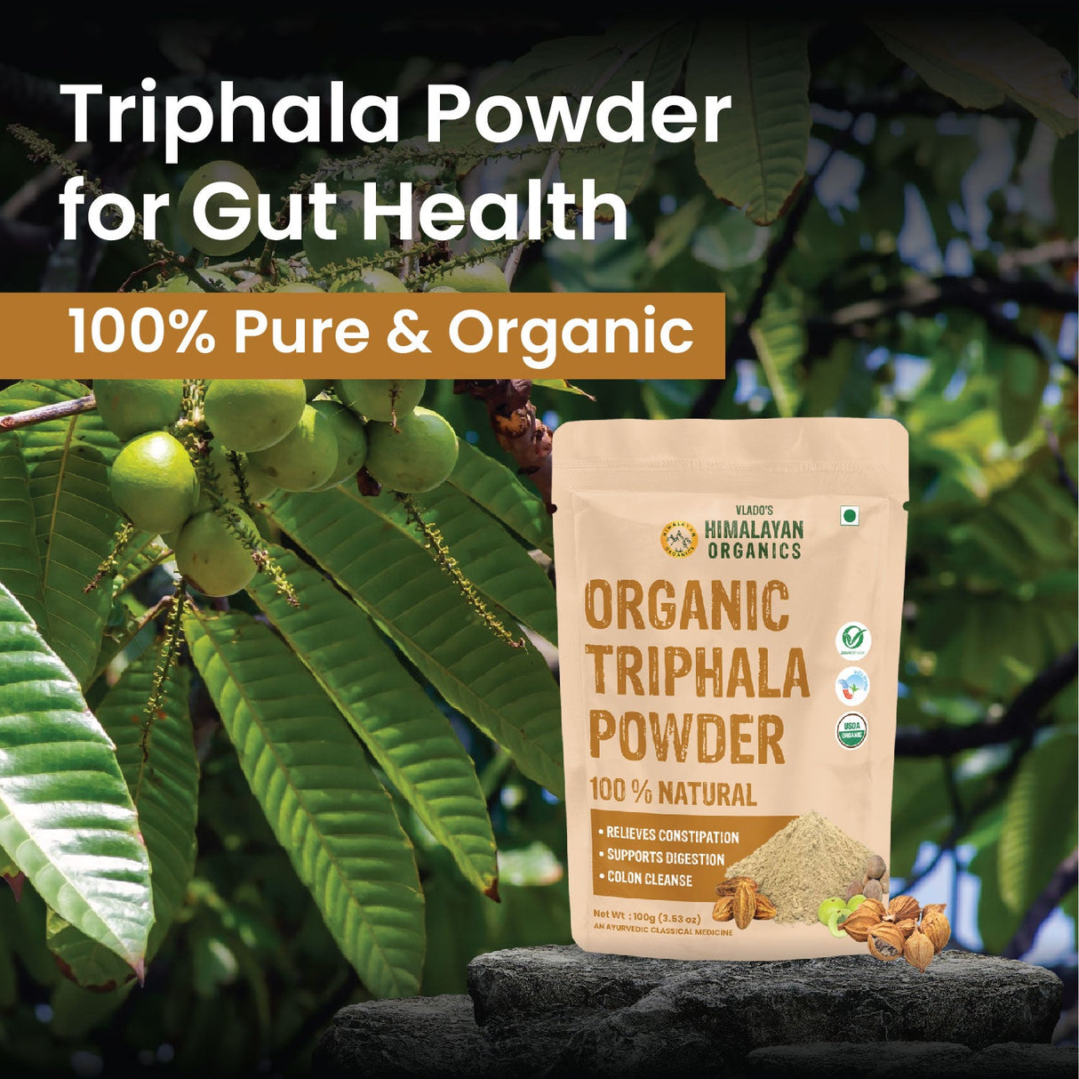 Vlado's Himalayan Organics, Triphala Powder, Gut & Digestion Support - 100g