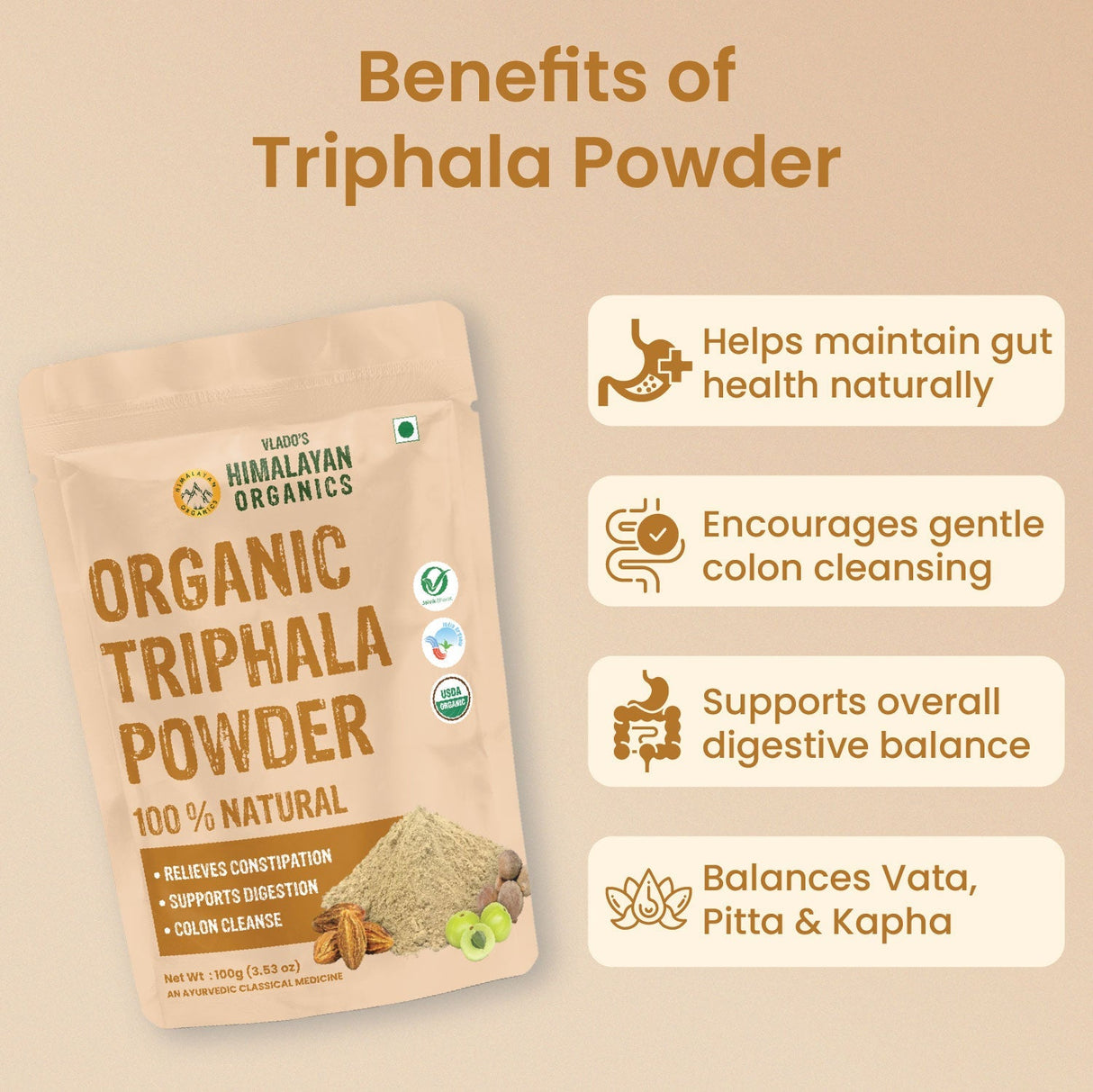 Vlado's Himalayan Organics, Triphala Powder, Gut & Digestion Support - 100g